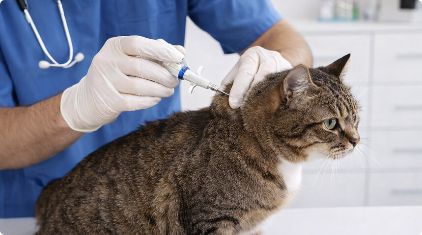 врач ставит имплант коту